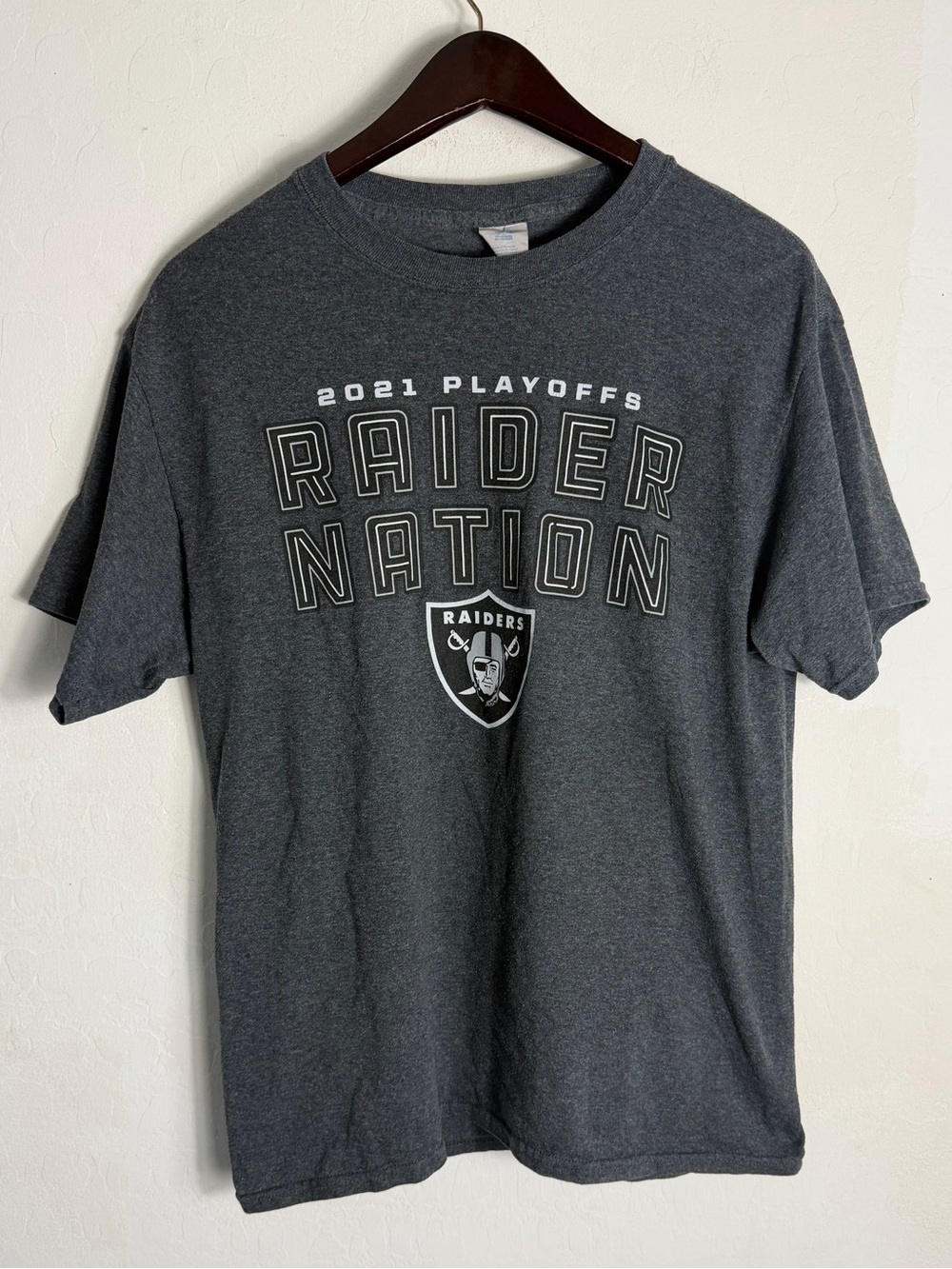 Las Vegas Raiders 'Raider Nation' Gray Tee - 2021 Playoffs